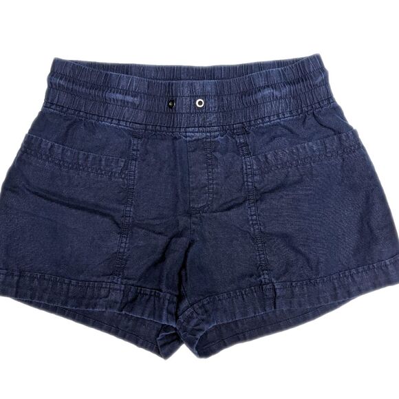 Athleta Cabo Linen 4" Short, navy blue, elastic waistband, pockets, size 4 - Picture 1 of 7